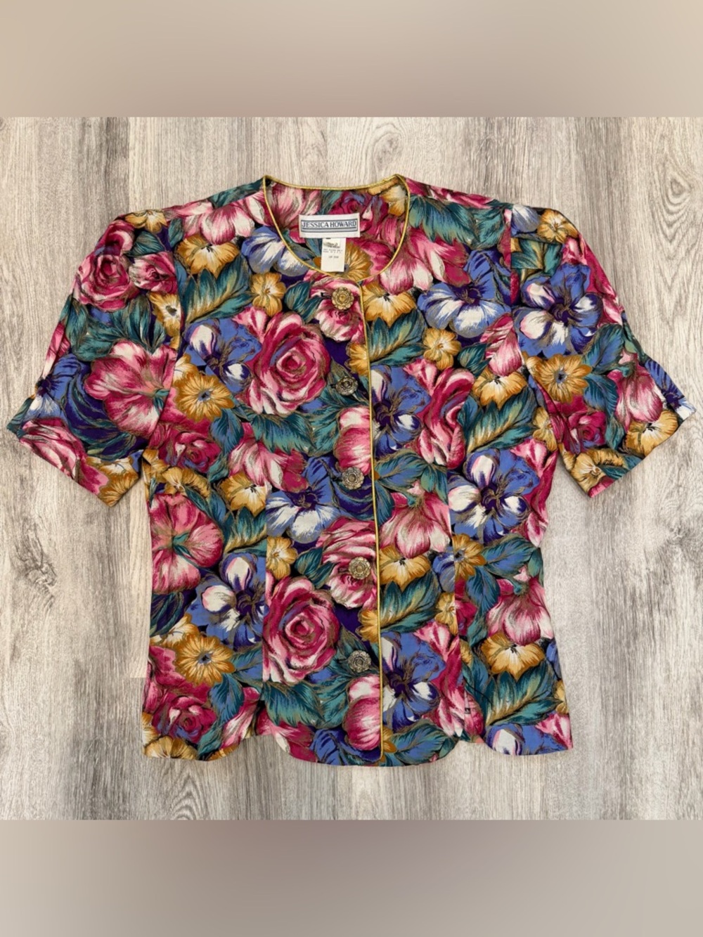 Vintage Jessica Howard Floral Blouse‎ Made in USA Bold 90s Top